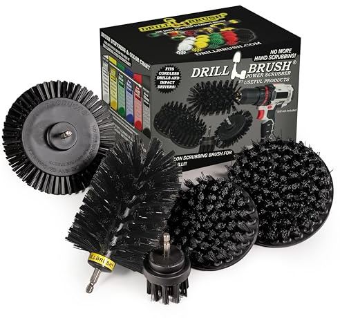 Drill Brush Power Scrubber by Useful Products,4 Stück Schwarze Bohrbürste Ultra Steif Reinigungsbürste Set,Metallbürste für Bohrer Alternative,Grillbürste für Akku-Bohrer,Grillrost Reinigungsbürste