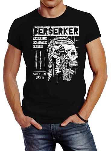 Neverless® Herren T-Shirt Valhalla Berserker Ragnar Lodbrok Sons of Odin Totenkopf Fashion Streetstyle