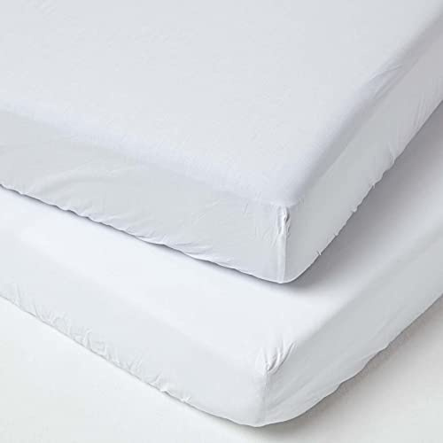 HOMESCAPES 2er-Set Spannbettlaken für Babybett 60x120 cm weiß, Kinder-Spannbetttuch, 100% ägyptische Baumwolle