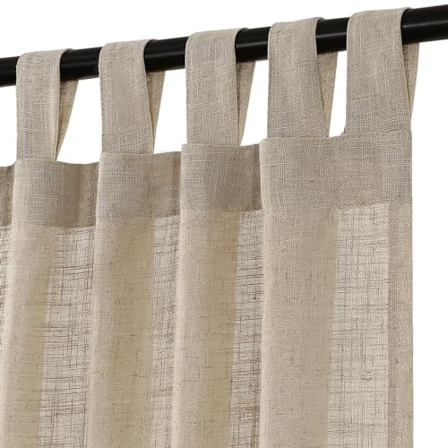 Turquoize Linen Curtains Tab Top 84 Inch Long Sheer Linen Curtains Light Filtering Curtains 2 Panels Set for Living Room Elegant Curtains & Drapes for Bedroom, W52 x L84, Angora
