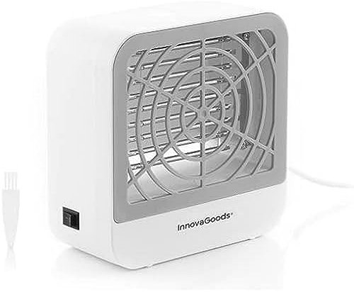 InnovaGoods - Lámpara Antimosquitos LED UV 5, Repelente Ecofriendly, Función Powerbank, Fácil Limpieza, Uso Interior y Exterior, Blanco, ABS