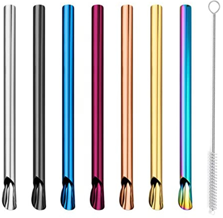 Hoshen 7 cannucce riutilizzabili in acciaio inox, 12 mm di grande diametro, per caffè, sabbia, ghiaccio, bibite e bibite (7 colori)