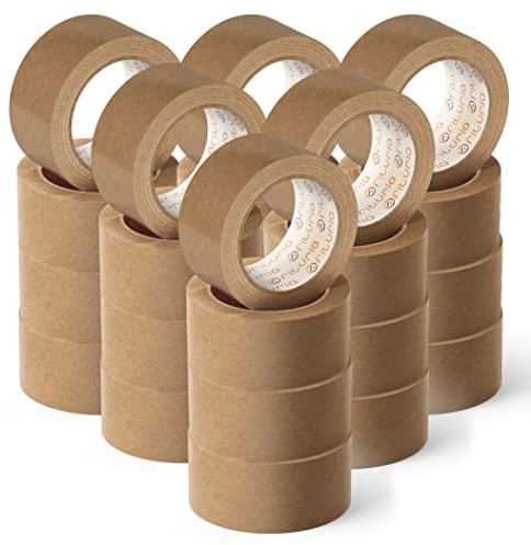 Organic Brown Kraft Paper Adhesive Tape, Body Tape for Packing, Framing or Seal, Safe and Sturdy Packaging - Ofituria (72mm x 80mts - Kraft, 24 Rolls)