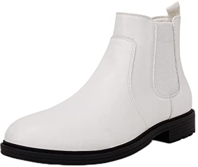 Coutgo Men's Ankle Boots Chelsea Round Toe Slip on Waterproof Faux Leather Classic Dress Booties for Men