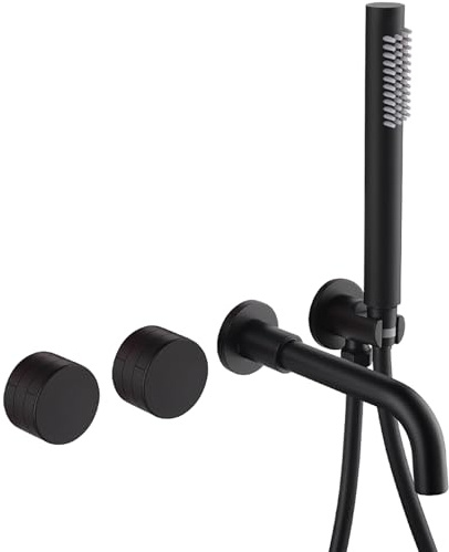 Matte Black Bathroom Bath Tap with Shower Handheld Mixer Shower Spout,Wall Mounted Bathtub Faucet 2 Functions Mixing Brass Valve Tub Tap
