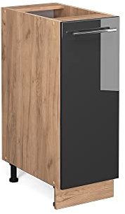 Vicco Apothekerschrank Fame-Line, Anthrazit Hochglanz, 30 cm | MDF-Front · Ohne Arbeitsplatte · Höhenverstellbare Füße · Metallgriffe · Metall-Vollauszüge