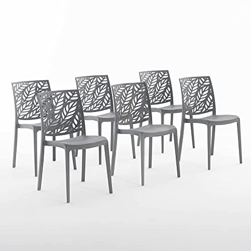 Sedie in polipropilene con fibra di vetro impilabili per interno, cucina o sala da pranzo, per esterno e giardino, sedie da bar e ristorante, di design - Dafne (6 Sedie, Grigio Scuro)