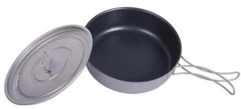 iBasingo Titan Bratpfanne 1000ml, 19cm Antihaftpfanne Mit Klappgriffen & Deckel, 233g Leichte Campingpfanne Für 1-2 Personen, Outdoor Kochgeschirr Für Camping Wandern Grillen (Ti2066C)
