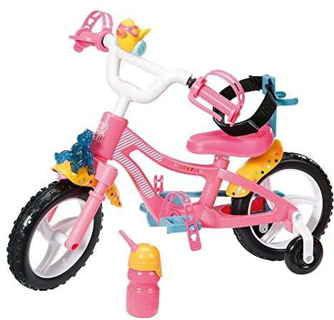 Zapf Creation 835449 Baby Born Fahrrad - Rosa Puppenfahrrad för 43 cm stor valp med stativ, schlaufen och sicherheitsgurt, blinklicht, hupe och flagga.