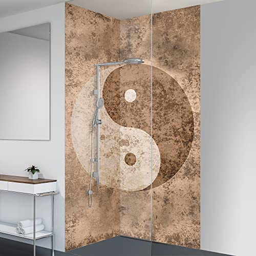 yourplate Duschrückwände individuelle Größe (Yin und Yang) | 3mm Aluminium Verbundplatte, exklusives Design, einfache Montage, geringes Gewicht, fugenlos, wasserdicht, pflegeleicht