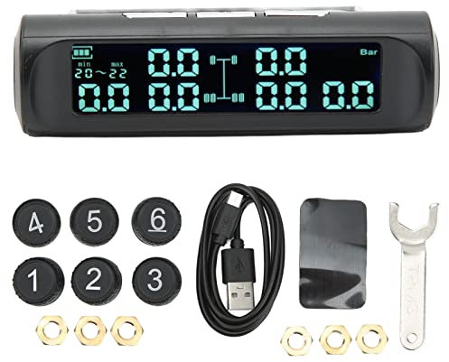 Système de Surveillance de la Pression des Pneus TPMS 6 Roues LCD Affichage Alarme Précise Avertissement Sonore 8bar Charge Solaire pour Camion RV