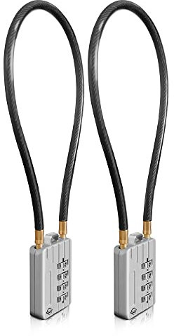 SISAV Serrure à câble long de 30cm/12pouces avec cadenas à combinaison à 4 chiffres,câble de sécurité réinitialisable,pour bagages,valises,armes,casques - couleur argentée 2 Pièces