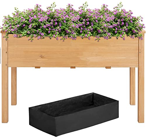 Abician Carré Potager sur Pied Bac Potager en Bois Jardinière sur Pied Extérieur Intérieur pour Fleurs Légumes Brun Clair