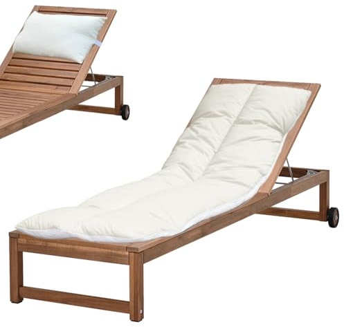 Lancashire Textiles Sunlounger Cushion Combo – Topper (60X190 Cm) and Head Pillow (50X25 Cm) – Plush Comfort and Support – Ideal for Poolside, Patio, and Garden Lounging (Cream)