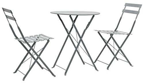 BULANED 3-TLG. Bistro-Set, Gartenset Tisch Und Stühle, Balkon Möbel Für Kleinen Balkon, Balkonset, Terrassenmöbel, Balkonmöbel, Stahl Grau