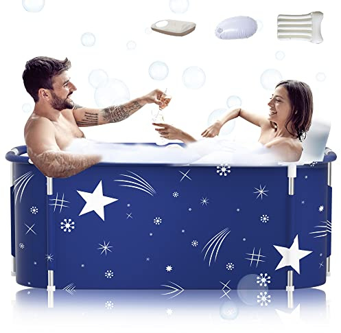 140cm Tragbare Faltbare Badewanne Mit Metallrahmen, Große Familie für Erwachsene, Effiziente Umstellung von Heißer und Kalter, 140cmX60cmX55cm (Stern Stil mit Metallrahmen)