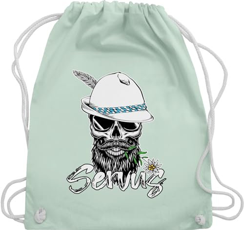 Shirtracer Turnbeutel Rucksack - Kompatibel mit Oktoberfest Tasche - Servus Totenkopf Skull Bayrisch - Unisize - Pastell Grün - trachtenrucksack bayrische taschen trachtentaschen bayern beutel