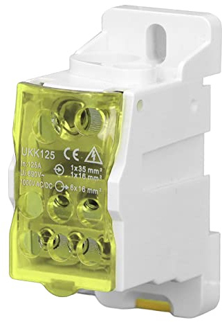 Verteilerkasten, UKK-125A 690V DIN Schienen Klemmenblock Verteilerkasten Universal Stromanschlusskasten, Mikrocomputer-Schutzgerät Mit Schutzhülle(Gelb)