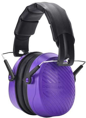 PROHEAR 038 Ear Protection Safety Earmuffs for Mowing, 28dB Noise Reduction Passive Hearing Protector, Compact Foldable Headset for Shooting Construction Power Tools, Purple