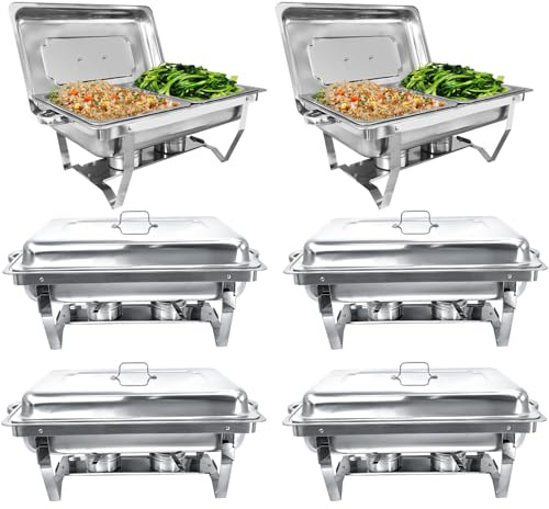 Jacgood Chafing Dish Edelstahl Buffet-Set Warmhaltebehälter Speisenwärmer Wärmebehälter Rechaud für Catering, Buffet und Party (6 Set 1x2 GN-Behälter)