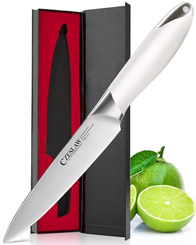 Czeslaw Utility Knife Kitchen - 5 Inch Japanese Small Profile Kitchen Knife for Detailing with Ease - Fruit and Vegetable Cutting Chopping Carving Knives - Full Tang ABS Handle