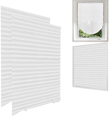 Maritown 2Pack No Drill Blinds - Stick on Blinds for Windows, Temporary Light Filtering Privacy Protection, Easy Fit Install (with 4 Clips) (White, 60 * 150CM)