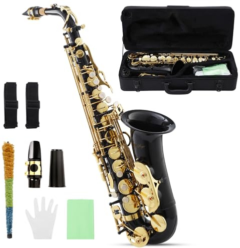 LeSage Alto Saxphone E Flat for Beginners Student School Band Alto Sax BlackLacquer Music Instrument Saxofon With Carrying Sax Case