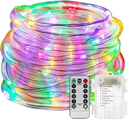 SHANJIA Guirnalda Manguera, 12M/39ft 100LED impermeable 8 Modo/remota Guirnalda Luces Pilas,Cadena de Luces Decoración Exterior Interior,Fiesta, Habitación,Jardín (Multicolor)