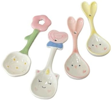 Cuillères Cuillère à soupe ronde en céramique 4 pièces for filles, cuillères for enfants avec manche court, petites cuillères en céramique for dessert ou ensemble de soupe, colorées pour Cuisson, Serv