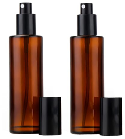 VASANA 2PCS 100ML/3.4oz Amber Spray Glass Bottles Mist Spray Press Bottles Empty Refillable Dispensers Containers with Black Seal Cap Travel Bottles for Perfumes Liquids