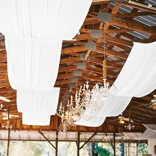 REWOMC 6 Panel White Wedding Drapes, 5ftx10ft Cheesecloth Sheer Fabric Curtains for Wedding Arch, Romantic Ceiling Decorations