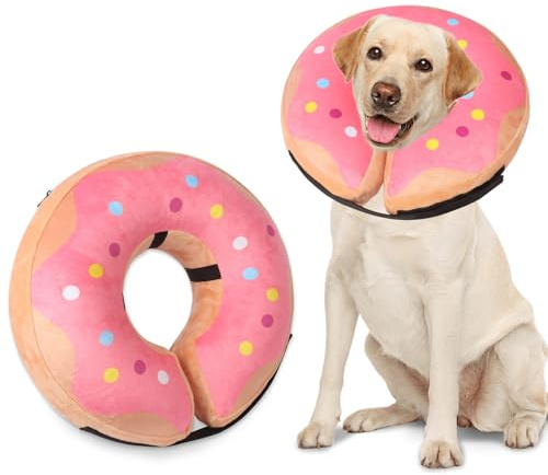 Hundehalsband für nach Operationen, schützender Hund Aufblasbarer Genesungshalsband Hals Dount Kegel für Hunde Katzen verhindern Lecken (Muster Rosa L)