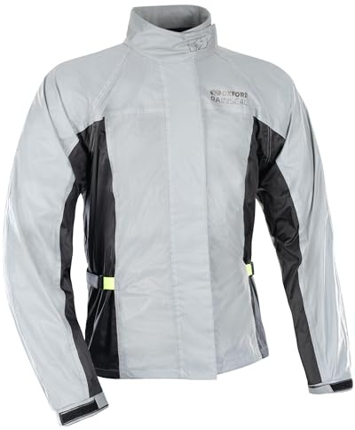 Oxford Rainseal Over Jacket Bright | Fully Waterproof Motorcycle Jacket for Men with 360 Reflective | Lightweight, Breathable, Adjustable Fit, High Visibility Motorbike Rain Jacket (Reflective,2XL)