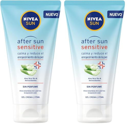 NIVEA SUN After Sun Sensitive Gel-Crema (1 x 175 ml), crema calmante con aloe vera, crema hidratante para piel sensible y con alergia al sol (Packung mit 2)