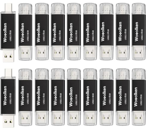 Wooolken - Paquete de 20 unidades flash USB C de 8 GB, unidad de pulgar 2 en 1 tipo C, memoria USB 2.0 dual compatible con iPhone 16/15, smartphone, tableta, computadora