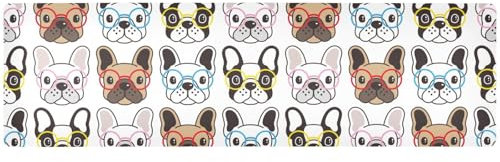 ZRWLUCKY Sottopentola in tessuto con motivo bulldog francese, per piatti caldi, protezione dal calore e runner da tavola da esterno, impermeabile, per piatti caldi, 90 x 30 cm