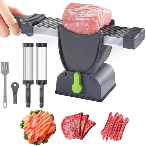 Meat Cleaver Food Slicer, Stainless Steel Meat Cleaver Food Slicer with 2-4 mm Adjustable Thickness Blades, Fresh Meat Slicer Cutter for Kitchen, Beef Mutton, Home Cooking BBQ Hot Pot