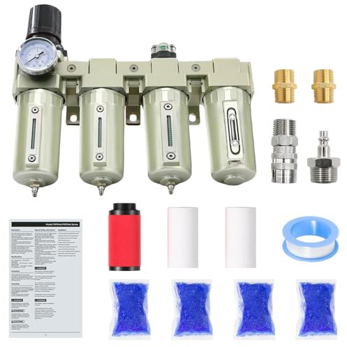1/2 NPT Industrial Grade 4 Stage Air-Dryer-for-Compressor, Air-Compressor-Water-Separator-System for Plasma Cutter and Paint Spray, 3Filter&1Dryer System,Manual Drain