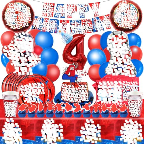 Spiderma Deko Geburtstag Kinder, Spiderma Luftballons,Spiderma Geburtstagsdeko 4 Jahre, Spiderma Teller und Becher Set,Spiderma Tortendeko,Spiderma Tischdecke,Servietten,Spiderma Kindergeburtstag