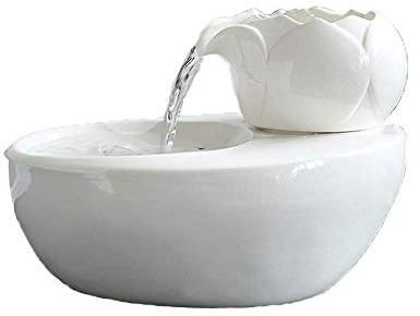 Fuente de agua de cerámica para gatos para beber con bomba ultra silenciosa, dispensador de agua antideslizante para gatos y perros pequeños, color blanco