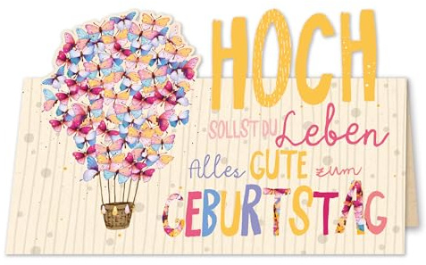 GreenLine Glückwunschkarte zum Geburtstag | 1 Stück mit Umschlag | Geburtstagskarte Heißluftballon | Klappkarte aus 100% baumfreien Zuckerrohrpapier | 3D Effekt-Card mit Laser-Cut | 11,5x17cm