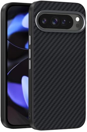 HARUINO for Pixel 9, Pixel 9 Pro Magnetic Case Carbon Texture Protective Cover with Hidden Magnet Ring, Ultra Light Hard Mobile Phone Case with Metal Camera Protector, Black
