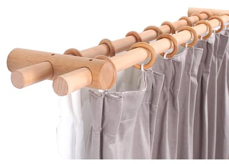 YPAPBHT Bastone for Tende in Legno massello, Asta Romana, Asta Singola, Asta Doppia, Colore Legno Originale/Colore Noce, Installazione punzonata(100CM,Double Pole)
