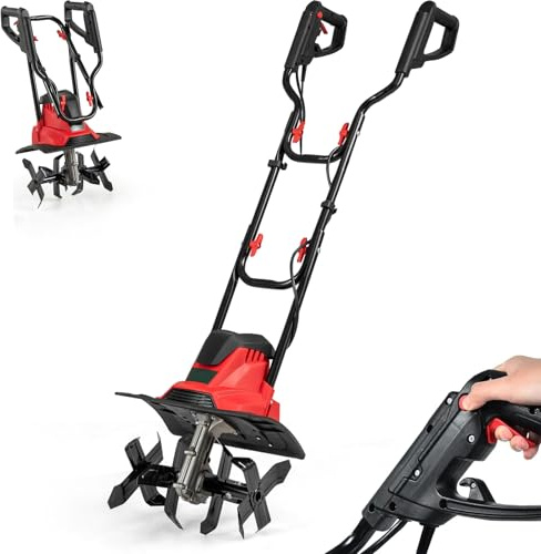RELAX4LIFE Motobineuse Électrique 1200W/750W avec Câble, Guidon Pliable, 4 Lames, Profondeur de Travail de 22 cm, Cultivateur Électrique Puissant pour Excavation