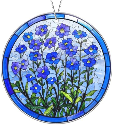 Forget Me Not Stained Glass Window Hanging, Forget Me not Gifts, Sympathy Gift for Loss of Loved One, Memorial Ornament for Window, Blue Floral Decor for Remembrance, Suncatchers for Windows Hanging