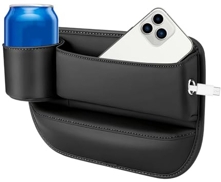 MUNTE Autositz Konsole Seitentaschen, Fahrersitz Aufbewahrungsbox für Autositzlücken, Leder Zwischenraum Organizer-Auto, Schwarz, für Aufbewahrung von Wasserflaschen, Handy, Notizbuch