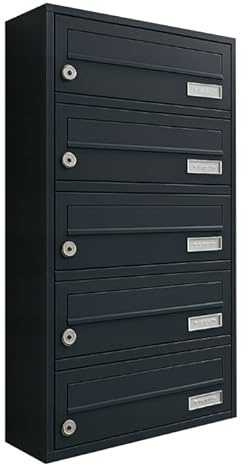 ALSTEN TECH Wandbriefkasten 5-er Briefkastenanlage Postkastenanlage RAL7016 | Mit 5 Fächern aus verzinktem Stahl, pulverbeschichtet Anthrazit Wandmontage Innen und Außen, für Büro und Zuhause