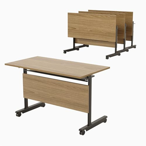 Tavolo da conferenza pieghevole portatile, design ribaltabile, con gambe e ruote in metallo resistente, modulare per ufficio, riunioni, sale di formazione e spazi conferenze (posti a sedere 2-10 140 x