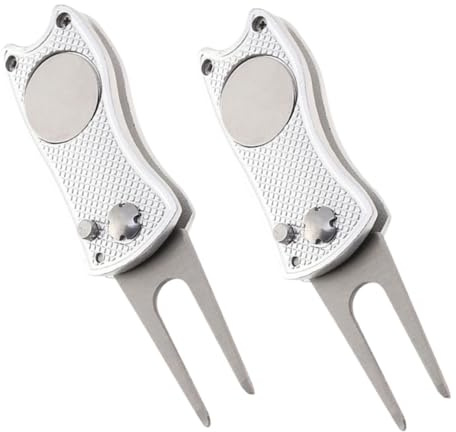 PRETYZOOM 2 Piezas Herramienta de Reparación de Golf Plegable de Aleación de Aluminio con Marcador de Bola Tenedor Resistente y Ergonómico para Pitch Portátil y Ligera para Golfistas