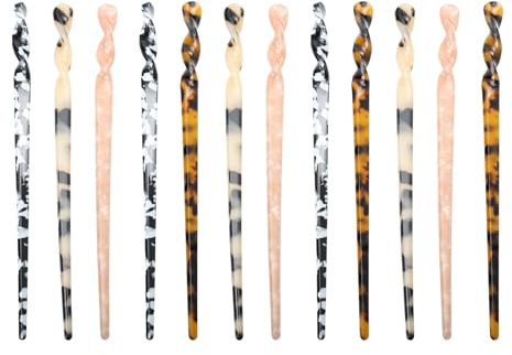 Healifty 12 Piezas de Accesorios Cabello Vintage de Acetato, Palillos para Pelo Tipo Moño, Adecuados para Cabello Grueso Decorar Peinados Elegantes